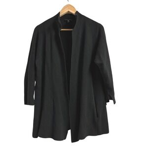 EILEEN FISHER Black Silk Cotton Cardigan Sweater Knit Open Front Women's Medium